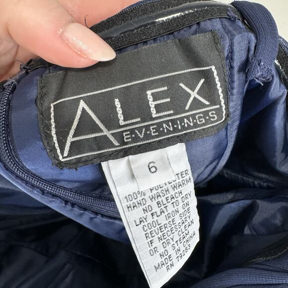 Alex Evenings Womens Dress 6 Blue Mesh Gown Bow Back Formal Bridesmaid Wedding - Picture 14 of 15